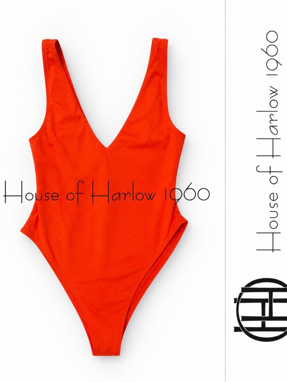 House of Harlow 1960 Orange Bodysuit One Piece V Neck Minimalist